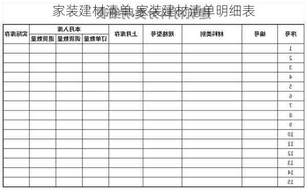 家装建材清单,家装建材清单明细表