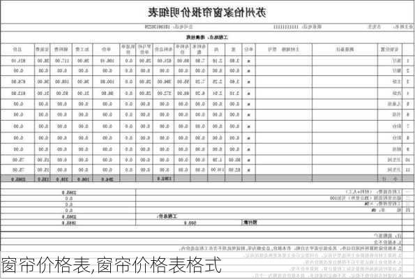 窗帘价格表,窗帘价格表格式