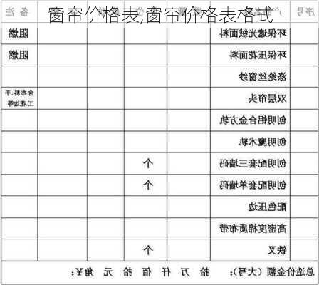 窗帘价格表,窗帘价格表格式