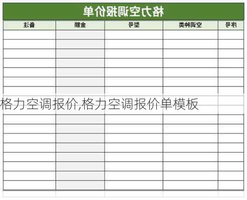 格力空调报价,格力空调报价单模板