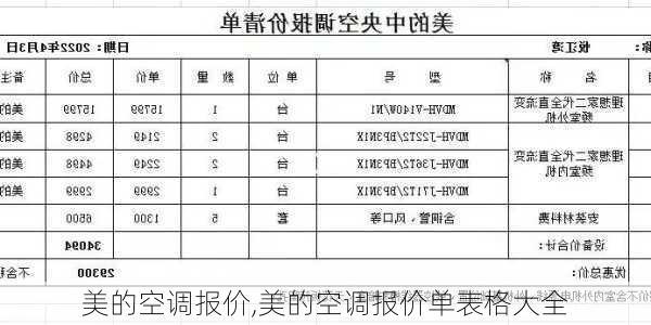 美的空调报价,美的空调报价单表格大全