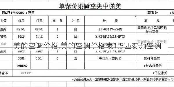 美的空调价格,美的空调价格表1.5匹变频空调