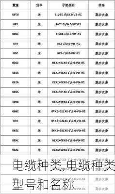 电缆种类,电缆种类型号和名称