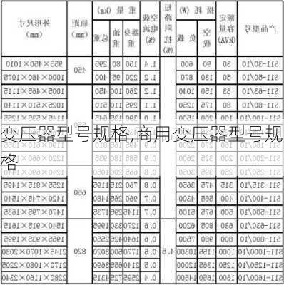 变压器型号规格,商用变压器型号规格