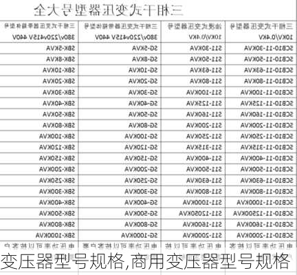 变压器型号规格,商用变压器型号规格