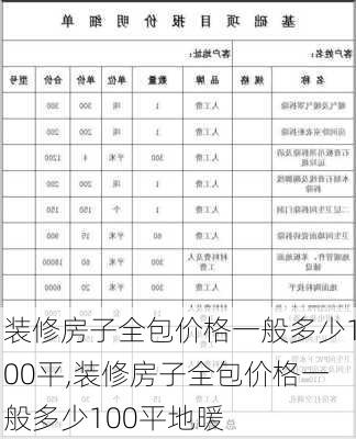 装修房子全包价格一般多少100平,装修房子全包价格一般多少100平地暖